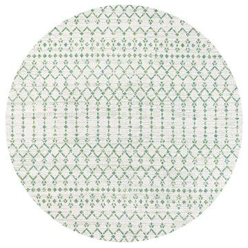 Ourika Moroccan Geometric Textured Weave Indoor/outdoor Round Rug